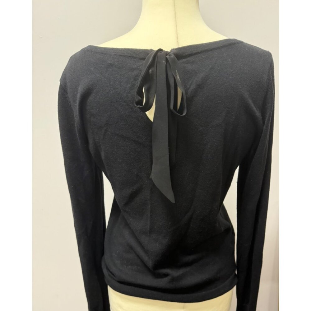 Lauren By Ralph Lauren 30% SILK Black Sweater with Tied Bow in Back size S